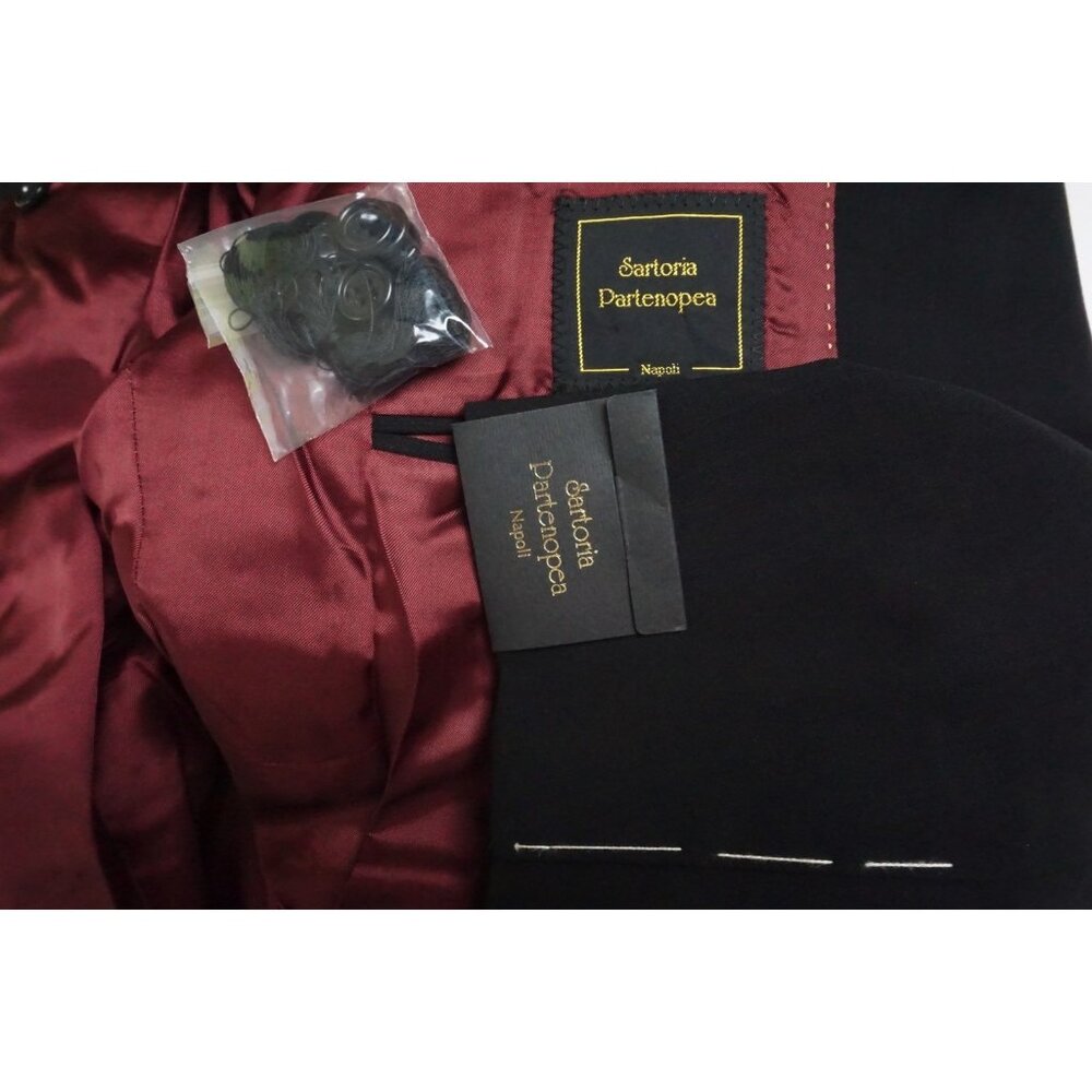 Sartoria Partenopea Solid Black S120s Wool 2 Pc Suit Jacket Pants 50L NEW